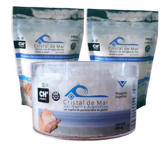 2 doypack sal fina x 150 g + 1 pote sal en cristales x 500 g - CON ENVÍO INCLUIDO
